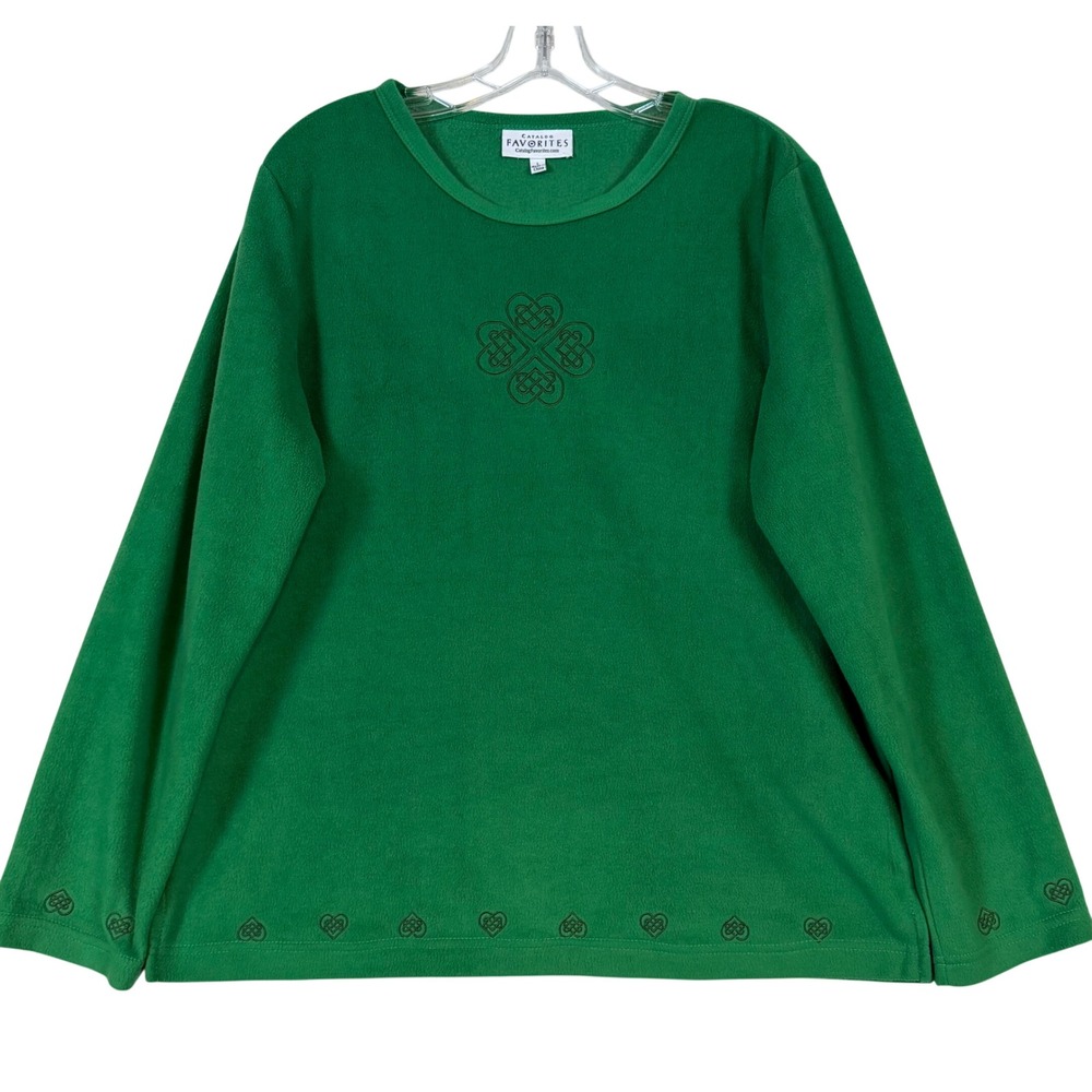 Catalog Favorites Green Fleece Celtic Knot Heart Embroidered Top •L• Emerald